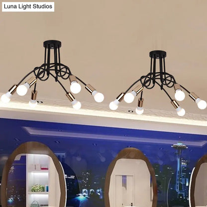 Lámpara de techo semiempotrada industrial trenzada negra/dorada DecorBites™ con bombilla expuesta - 3/5/6 luces, luminaria metálica