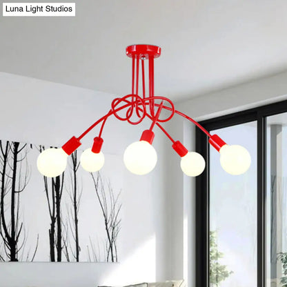 Lámpara de techo semiempotrada industrial trenzada negra/dorada DecorBites™ con bombilla expuesta - 3/5/6 luces, luminaria metálica