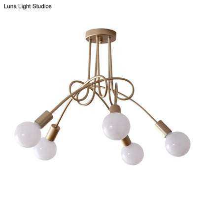 Lámpara de techo semiempotrada industrial trenzada negra/dorada DecorBites™ con bombilla expuesta - 3/5/6 luces, luminaria metálica