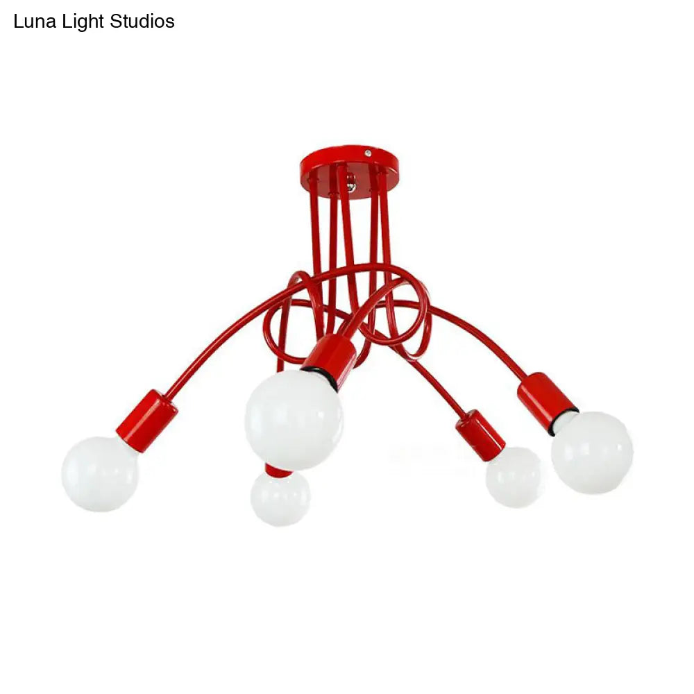 Lámpara de techo semiempotrada industrial trenzada negra/dorada DecorBites™ con bombilla expuesta - 3/5/6 luces, luminaria metálica