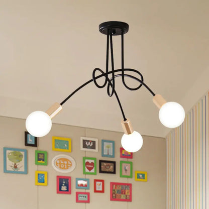Lámpara de techo semiempotrada industrial trenzada negra/dorada DecorBites™ con bombilla expuesta - 3/5/6 luces, luminaria metálica