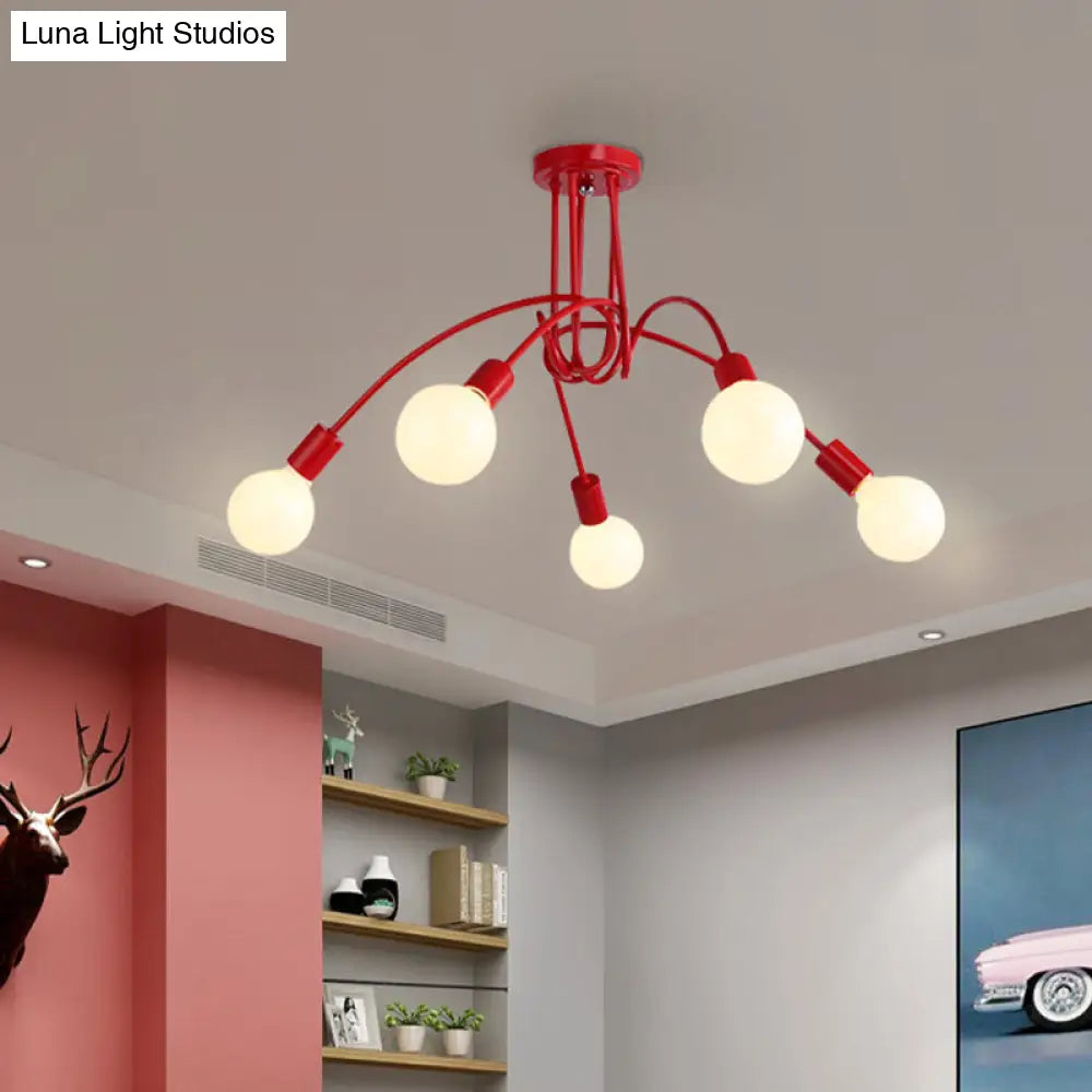 Lámpara de techo semiempotrada industrial trenzada negra/dorada DecorBites™ con bombilla expuesta - 3/5/6 luces, luminaria metálica