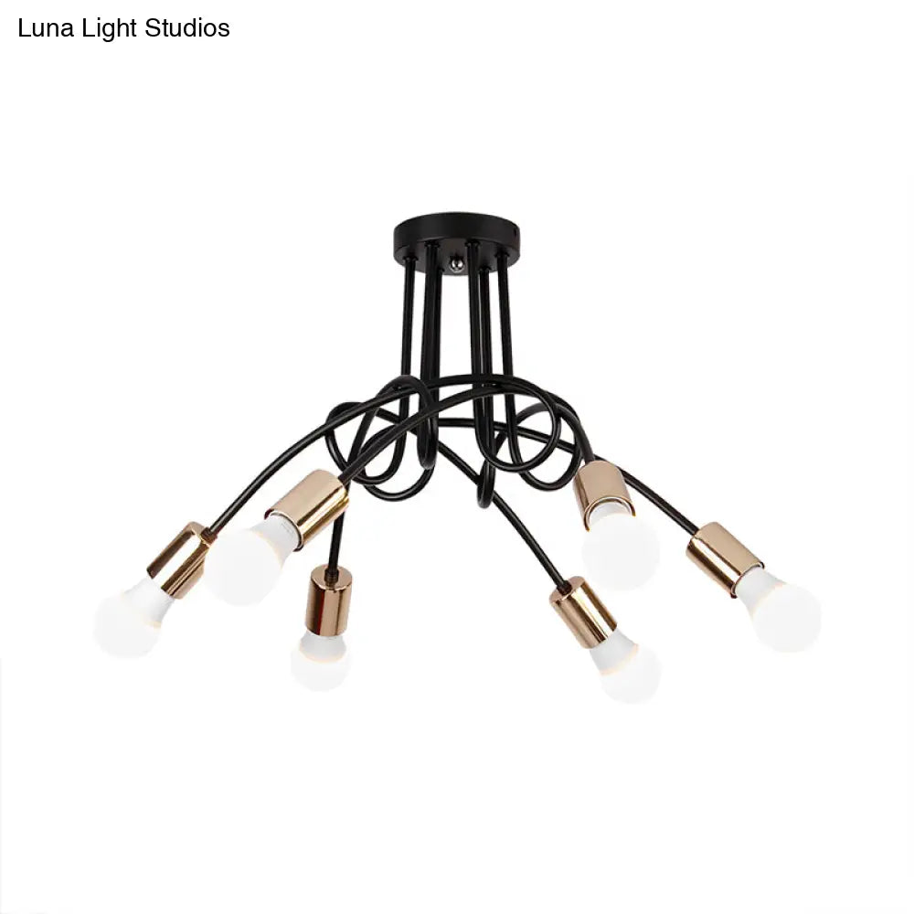 Lámpara de techo semiempotrada industrial trenzada negra/dorada DecorBites™ con bombilla expuesta - 3/5/6 luces, luminaria metálica