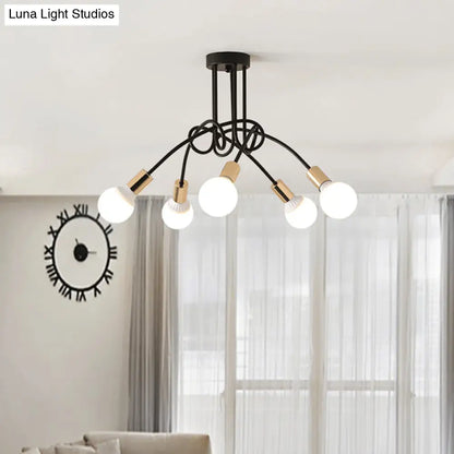 Lámpara de techo semiempotrada industrial trenzada negra/dorada DecorBites™ con bombilla expuesta - 3/5/6 luces, luminaria metálica