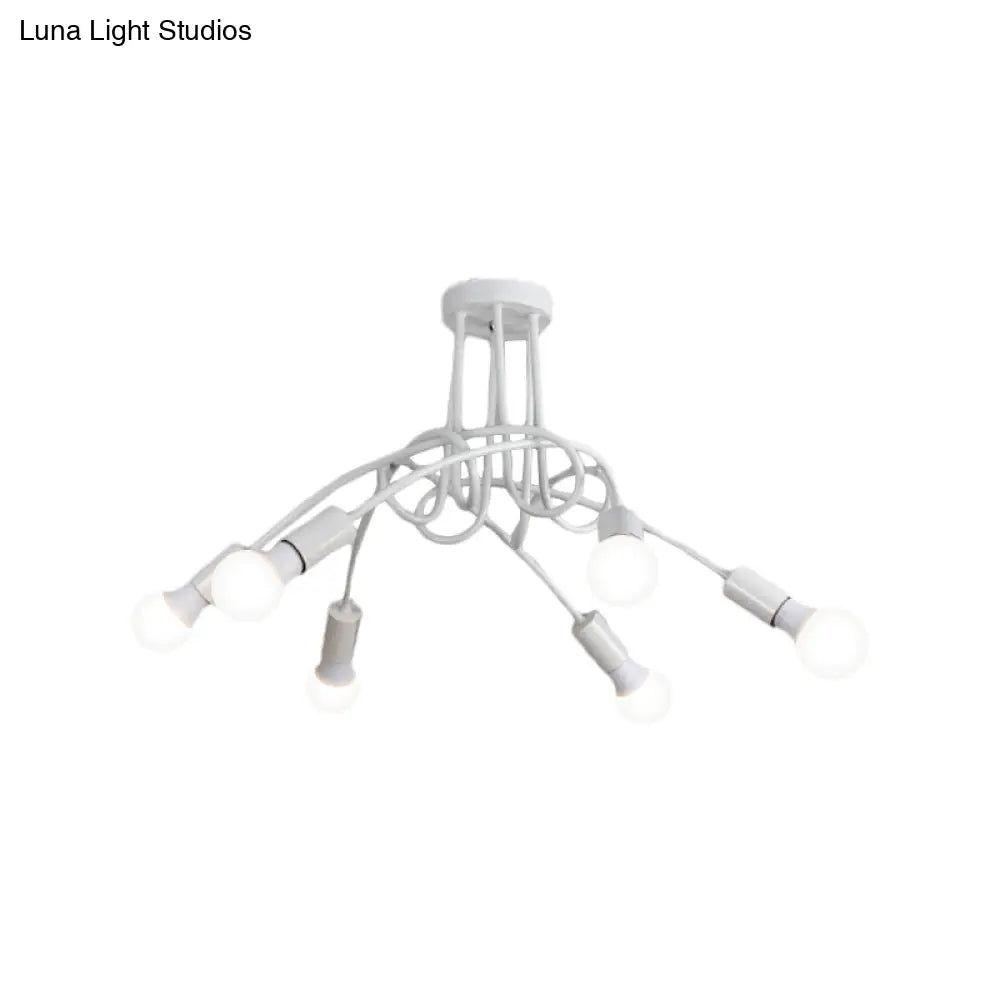 Lámpara de techo semiempotrada industrial trenzada negra/dorada DecorBites™ con bombilla expuesta - 3/5/6 luces, luminaria metálica