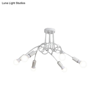 Lámpara de techo semiempotrada industrial trenzada negra/dorada DecorBites™ con bombilla expuesta - 3/5/6 luces, luminaria metálica