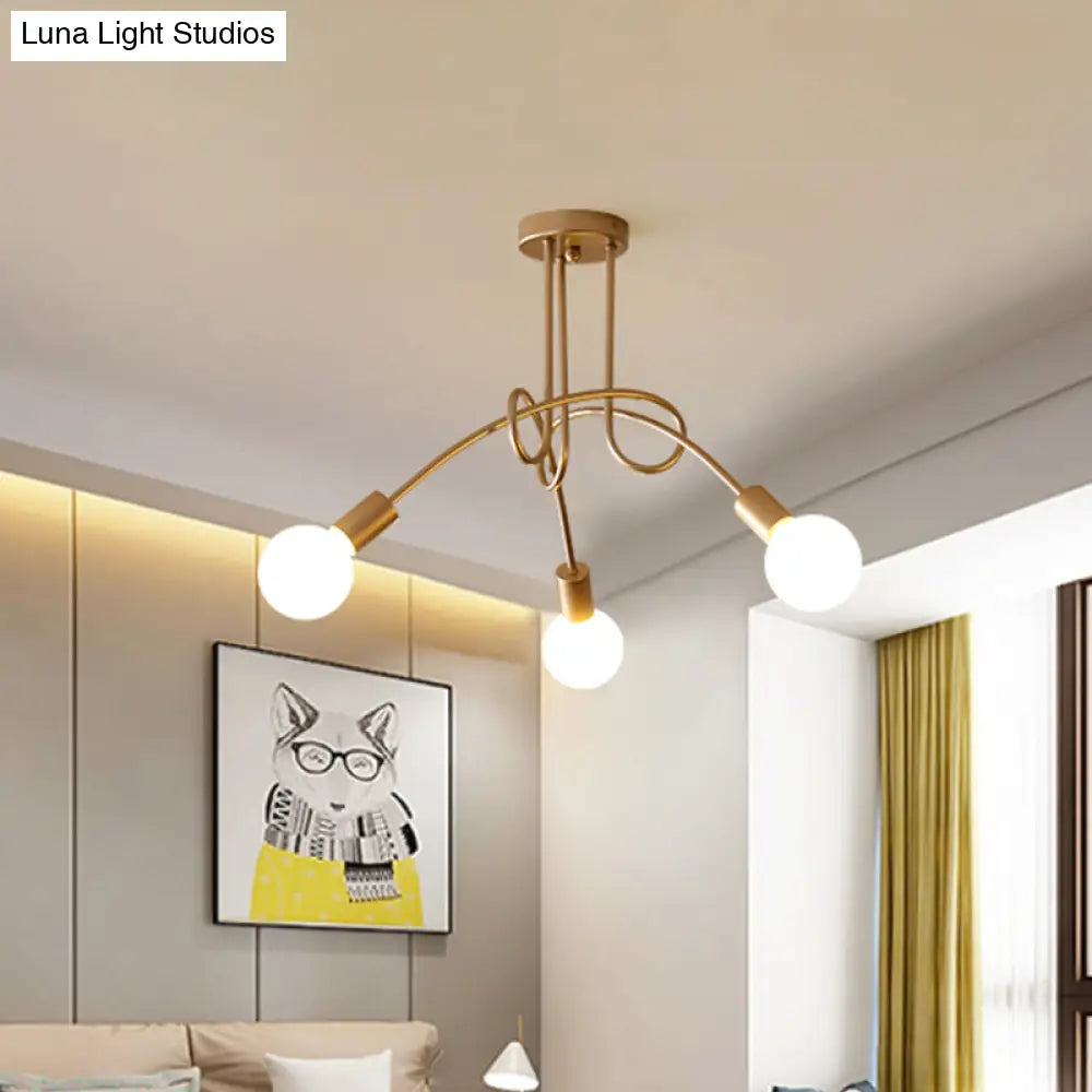 Lámpara de techo semiempotrada industrial trenzada negra/dorada DecorBites™ con bombilla expuesta - 3/5/6 luces, luminaria metálica