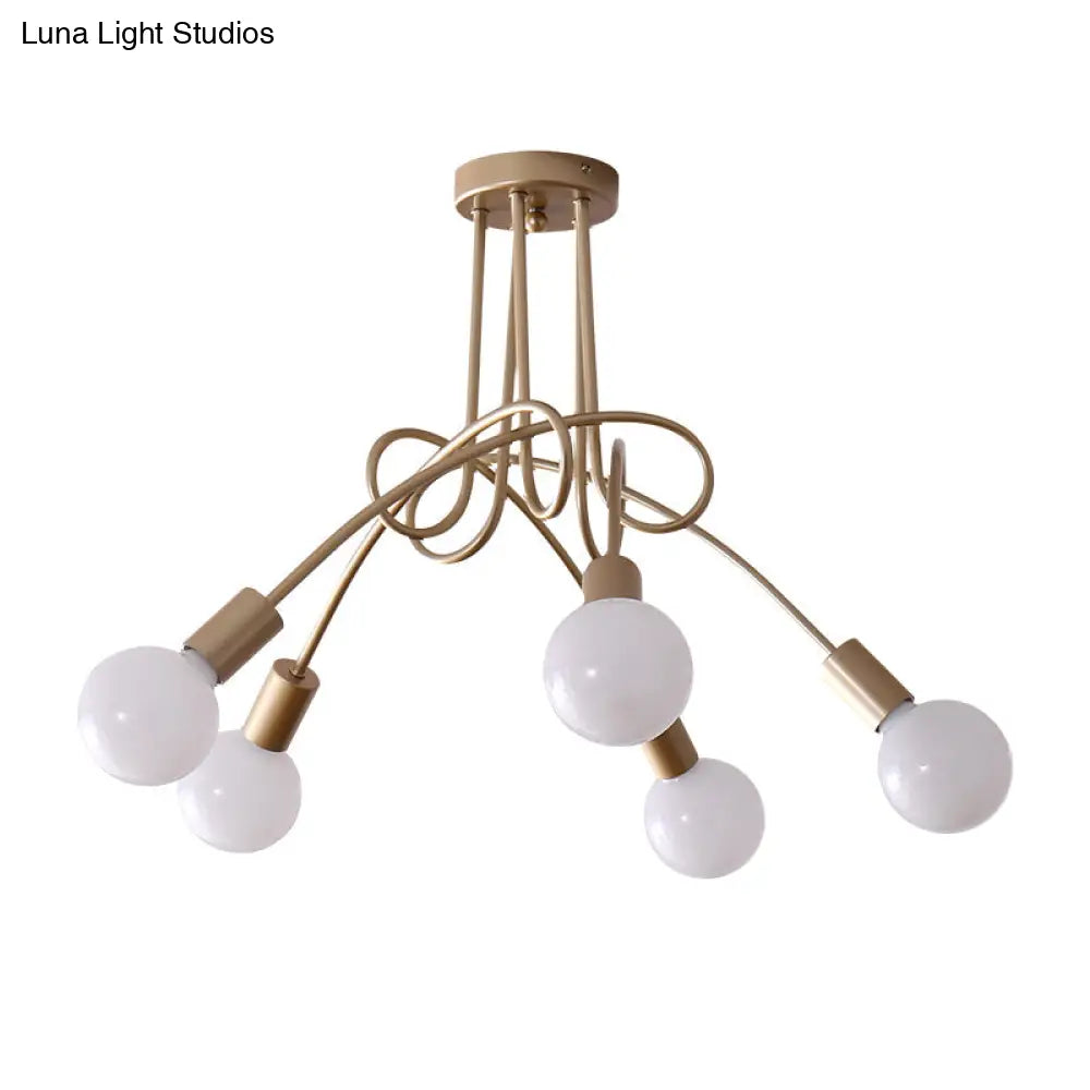 Lámpara de techo semiempotrada industrial trenzada negra/dorada DecorBites™ con bombilla expuesta - 3/5/6 luces, luminaria metálica