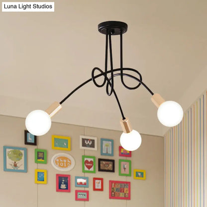 Lámpara de techo semiempotrada industrial trenzada negra/dorada DecorBites™ con bombilla expuesta - 3/5/6 luces, luminaria metálica