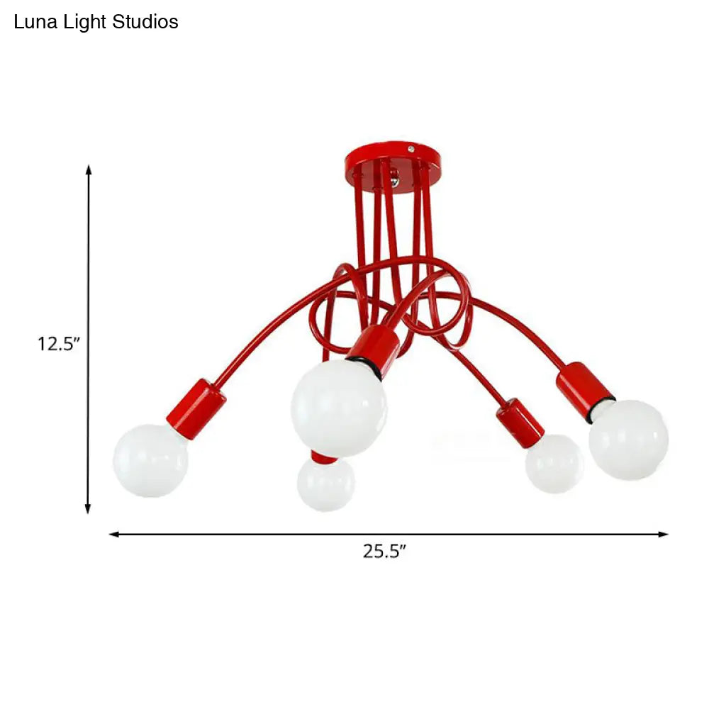 Lámpara de techo semiempotrada industrial trenzada negra/dorada DecorBites™ con bombilla expuesta - 3/5/6 luces, luminaria metálica