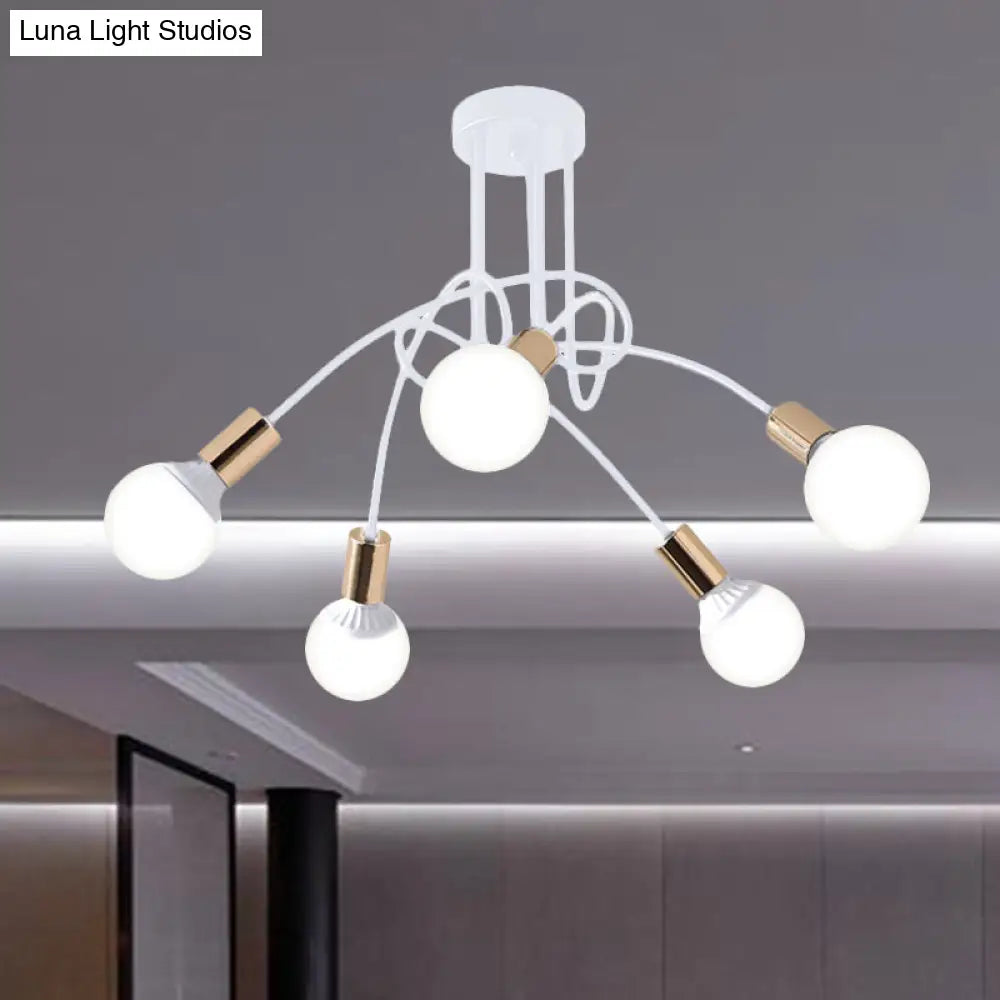Lámpara de techo semiempotrada industrial trenzada negra/dorada DecorBites™ con bombilla expuesta - 3/5/6 luces, luminaria metálica