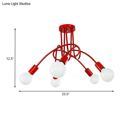 Lámpara de techo semiempotrada industrial trenzada negra/dorada DecorBites™ con bombilla expuesta - 3/5/6 luces, luminaria metálica