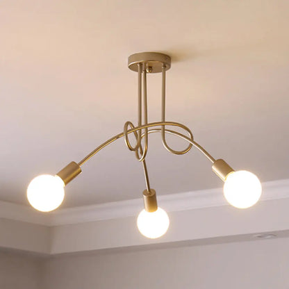 Lámpara de techo semiempotrada industrial trenzada negra/dorada DecorBites™ con bombilla expuesta - 3/5/6 luces, luminaria metálica