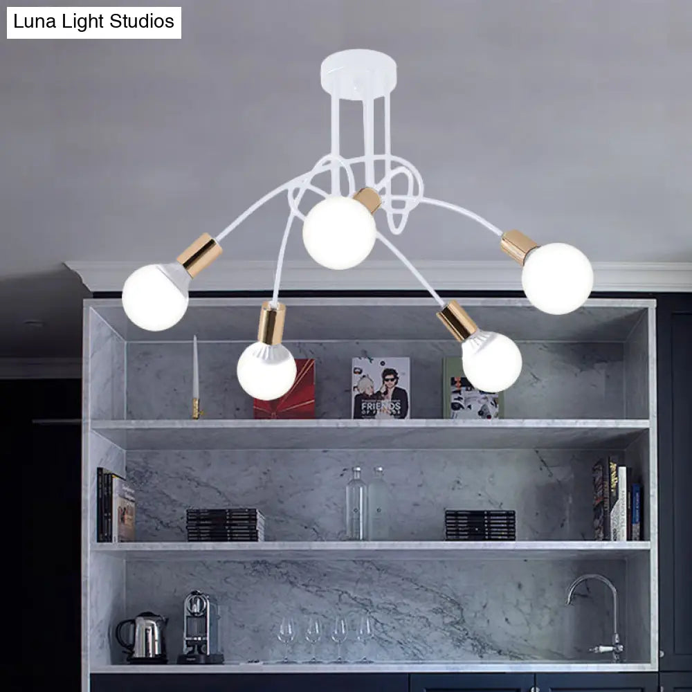 Lámpara de techo semiempotrada industrial trenzada negra/dorada DecorBites™ con bombilla expuesta - 3/5/6 luces, luminaria metálica