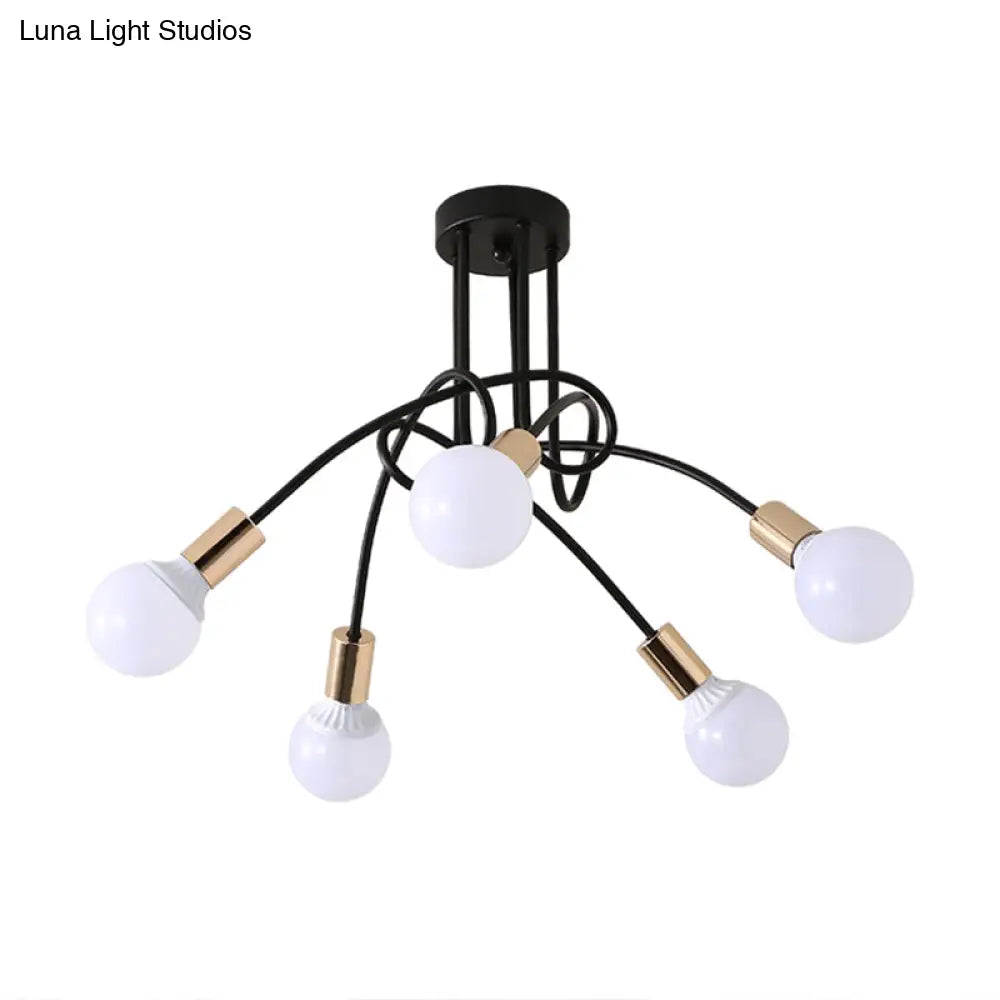 Lámpara de techo semiempotrada industrial trenzada negra/dorada DecorBites™ con bombilla expuesta - 3/5/6 luces, luminaria metálica