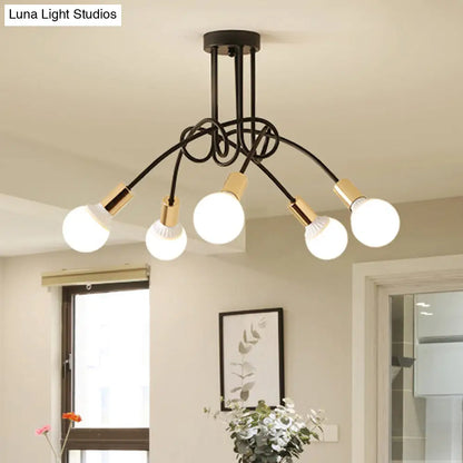 Lámpara de techo semiempotrada industrial trenzada negra/dorada DecorBites™ con bombilla expuesta - 3/5/6 luces, luminaria metálica