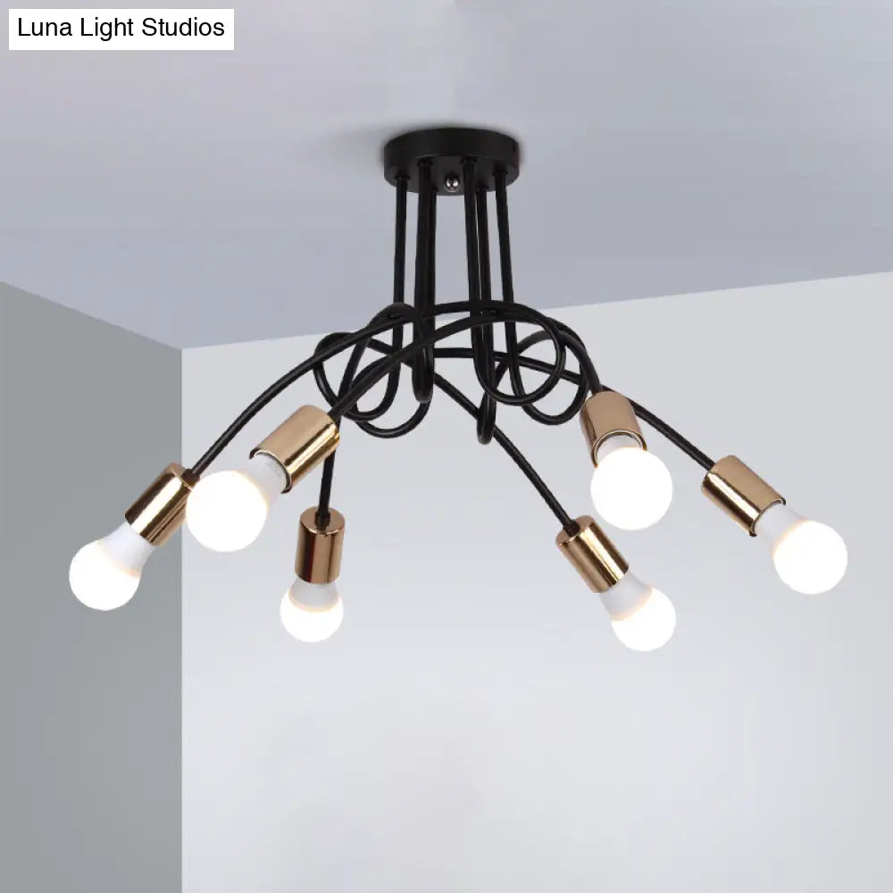 Lámpara de techo semiempotrada industrial trenzada negra/dorada DecorBites™ con bombilla expuesta - 3/5/6 luces, luminaria metálica