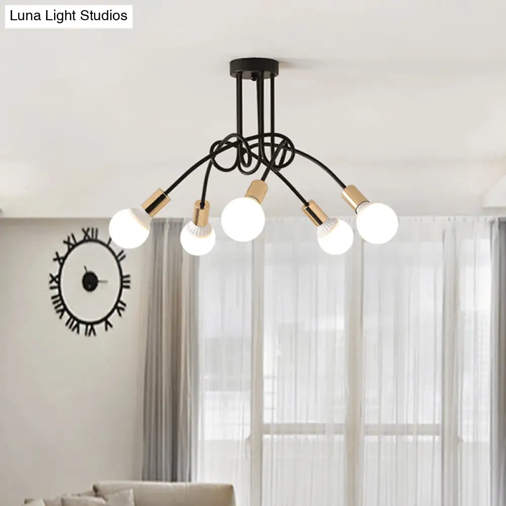 Lámpara de techo semiempotrada industrial trenzada negra/dorada DecorBites™ con bombilla expuesta - 3/5/6 luces, luminaria metálica