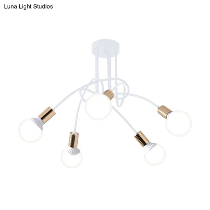 Lámpara de techo semiempotrada industrial trenzada negra/dorada DecorBites™ con bombilla expuesta - 3/5/6 luces, luminaria metálica