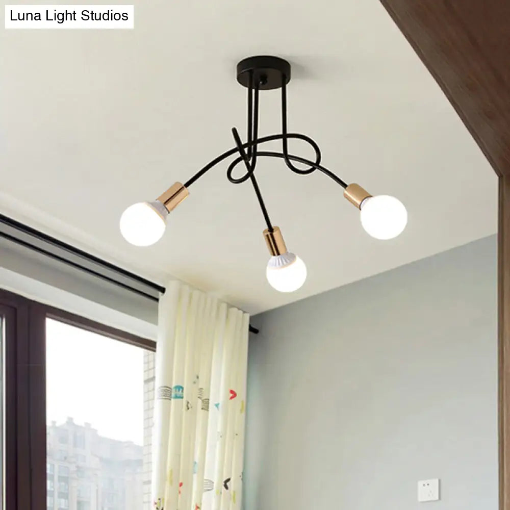 Lámpara de techo semiempotrada industrial trenzada negra/dorada DecorBites™ con bombilla expuesta - 3/5/6 luces, luminaria metálica