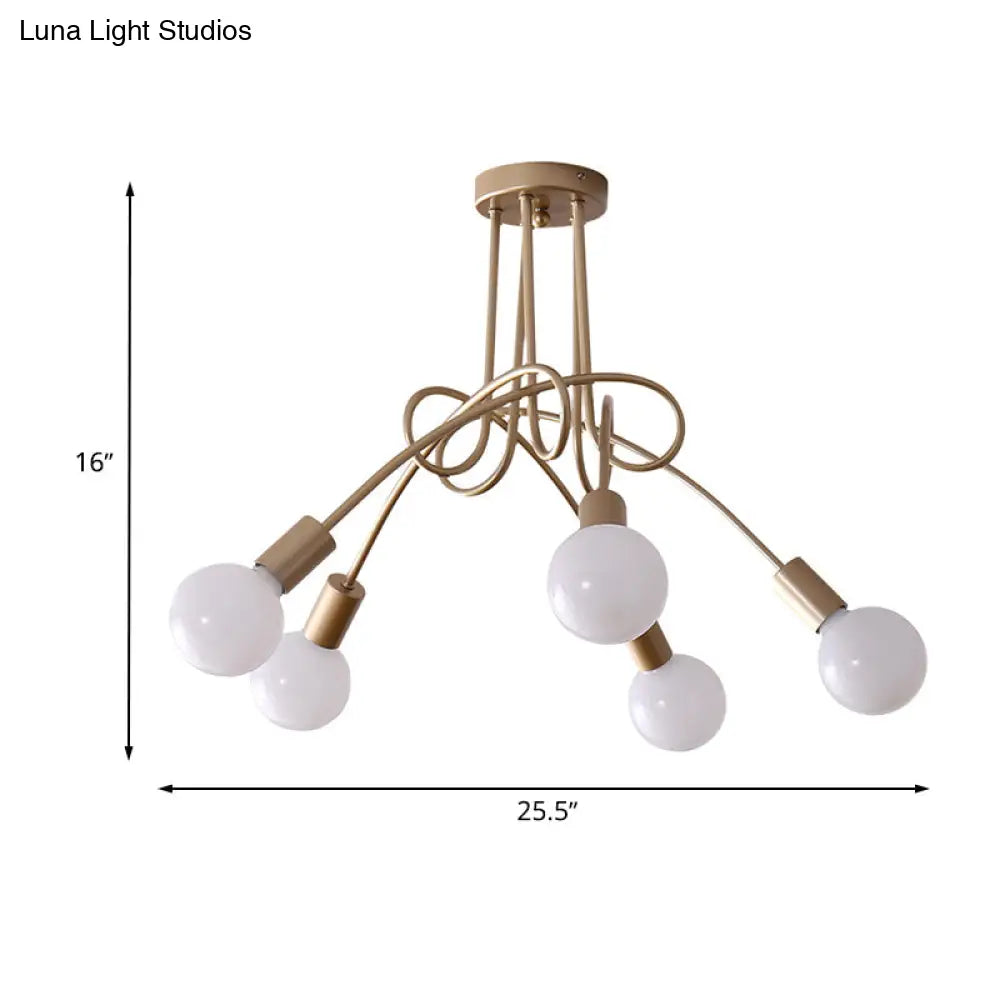 Lámpara de techo semiempotrada industrial trenzada negra/dorada DecorBites™ con bombilla expuesta - 3/5/6 luces, luminaria metálica