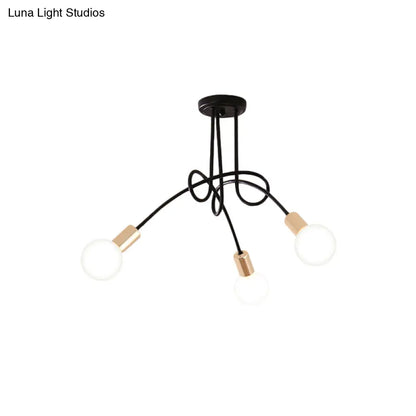 Lámpara de techo semiempotrada industrial trenzada negra/dorada DecorBites™ con bombilla expuesta - 3/5/6 luces, luminaria metálica