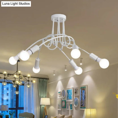 Lámpara de techo semiempotrada industrial trenzada negra/dorada DecorBites™ con bombilla expuesta - 3/5/6 luces, luminaria metálica