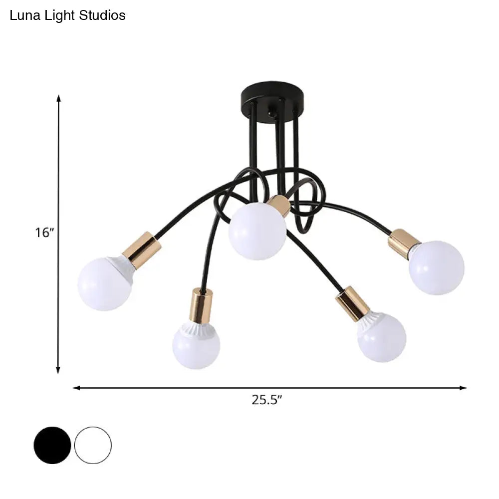Lámpara de techo semiempotrada industrial trenzada negra/dorada DecorBites™ con bombilla expuesta - 3/5/6 luces, luminaria metálica
