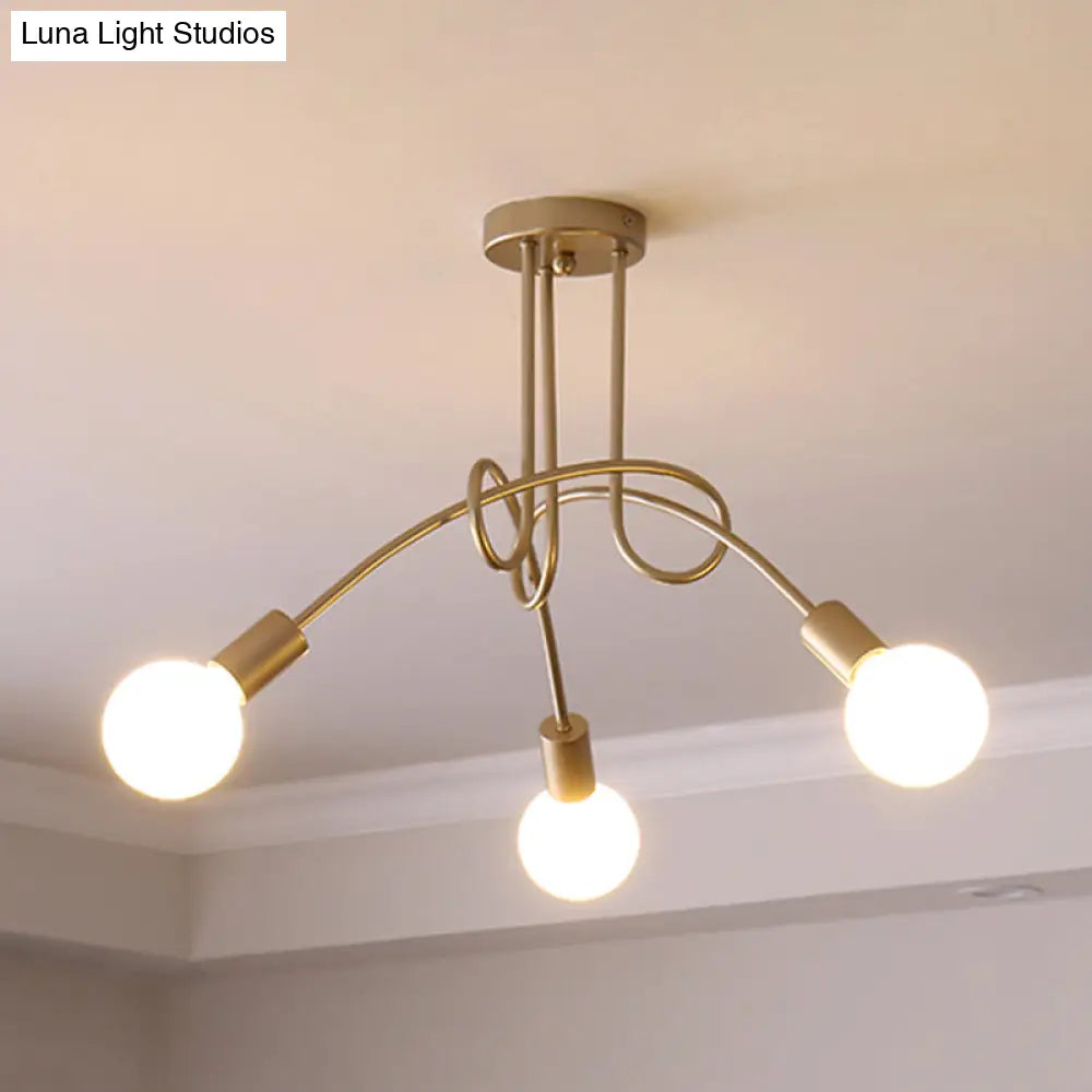 Lámpara de techo semiempotrada industrial trenzada negra/dorada DecorBites™ con bombilla expuesta - 3/5/6 luces, luminaria metálica