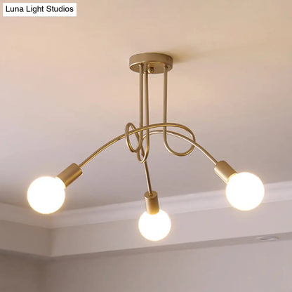 Lámpara de techo semiempotrada industrial trenzada negra/dorada DecorBites™ con bombilla expuesta - 3/5/6 luces, luminaria metálica