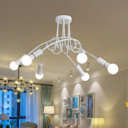 Lámpara de techo semiempotrada industrial trenzada negra/dorada DecorBites™ con bombilla expuesta - 3/5/6 luces, luminaria metálica