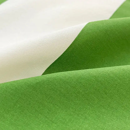 Bright green and off-white striped fabric with soft weave from black and gray cat embroidery stripes bedding set
