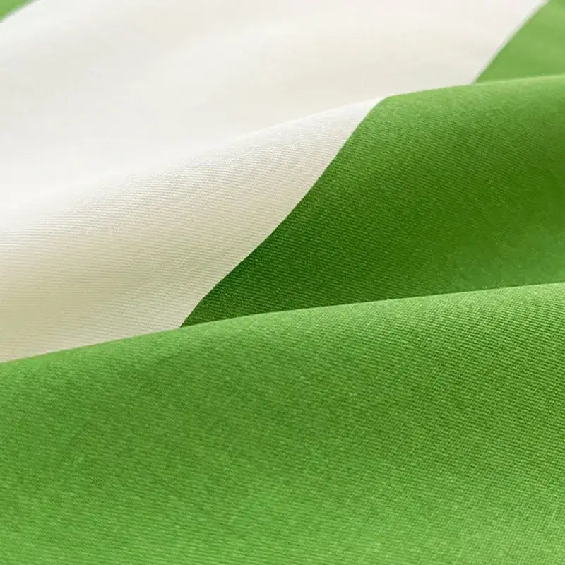 Bright green and off-white striped fabric with soft weave from black and gray cat embroidery stripes bedding set
