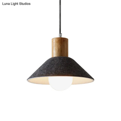 Black/Grey Felt Hanging Pendant Light with Wooden Cap - Perfect for Dining Rooms