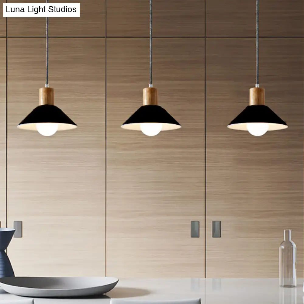 Black/Grey Felt Hanging Pendant Light with Wooden Cap - Perfect for Dining Rooms