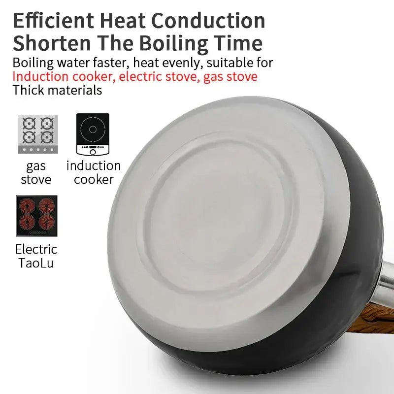 Black hammered stainless steel whistle boiling kettle with thick heat-conductive base for efficient boiling