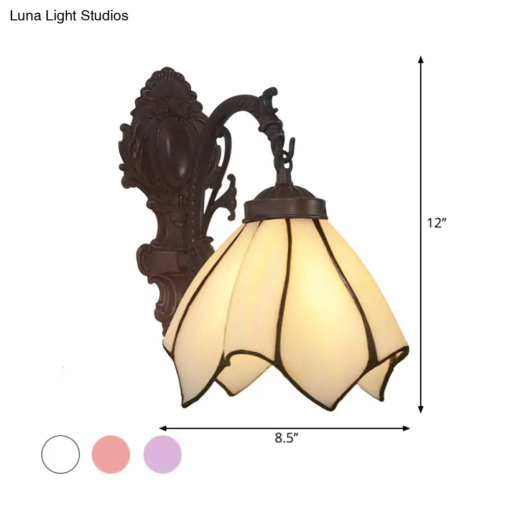 Black Hand Cut Glass Floral Wall Lighting: Mediterranean Style 1-Bulb Wall Mounted Lamp