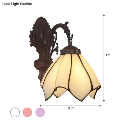 Black Hand Cut Glass Floral Wall Lighting: Mediterranean Style 1-Bulb Wall Mounted Lamp