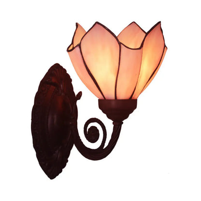 Black Hand Cut Glass Floral Wall Lighting: Mediterranean Style 1-Bulb Wall Mounted Lamp