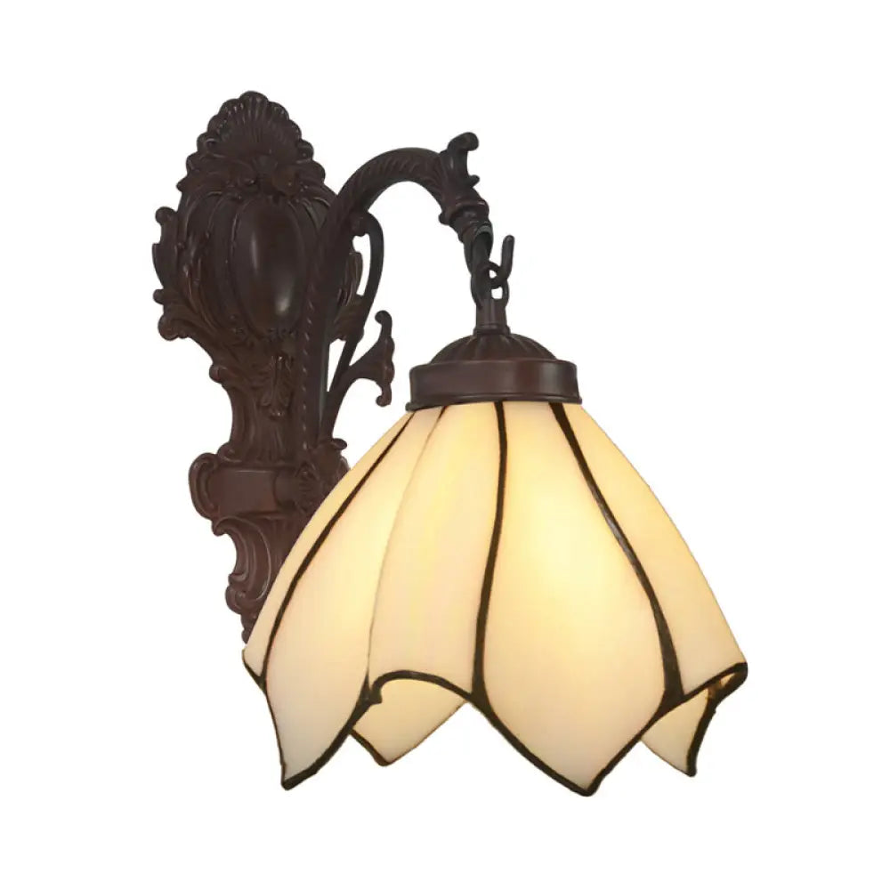 Black Hand Cut Glass Floral Wall Lighting: Mediterranean Style 1-Bulb Wall Mounted Lamp