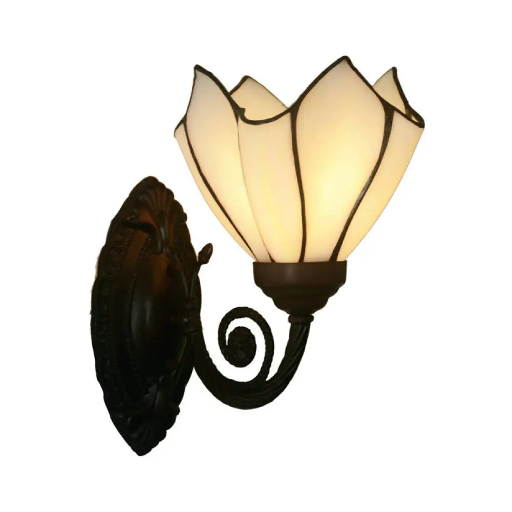Black Hand Cut Glass Floral Wall Lighting: Mediterranean Style 1-Bulb Wall Mounted Lamp