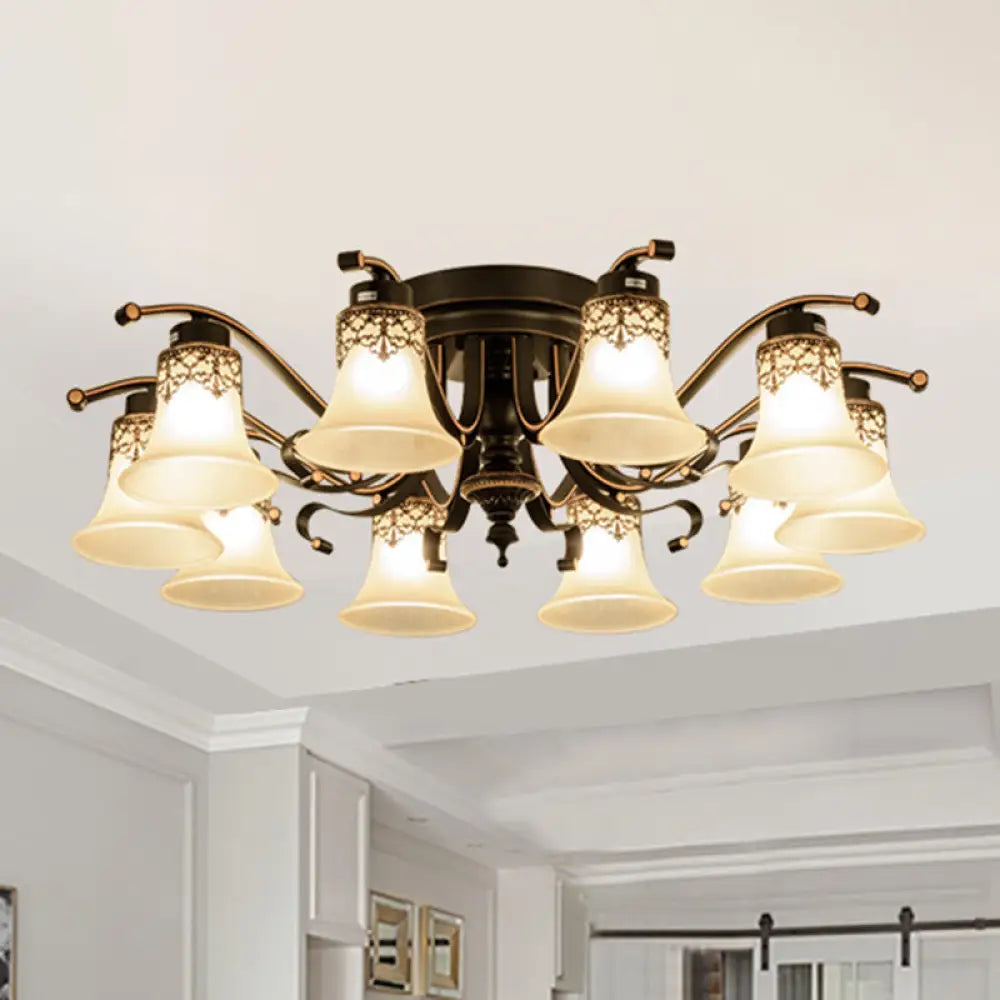 DecorBites™ DecorBites™ Black Handblown Glass Semi Flush Flared Ceiling Mount Chandelier - Traditional Style
