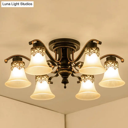 DecorBites™ DecorBites™ Black Handblown Glass Semi Flush Flared Ceiling Mount Chandelier - Traditional Style