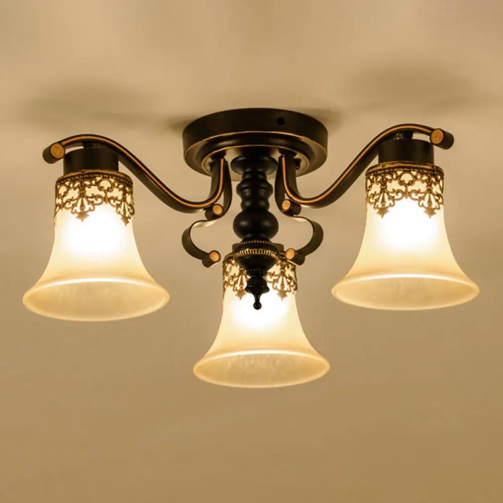 DecorBites™ DecorBites™ Black Handblown Glass Semi Flush Flared Ceiling Mount Chandelier - Traditional Style