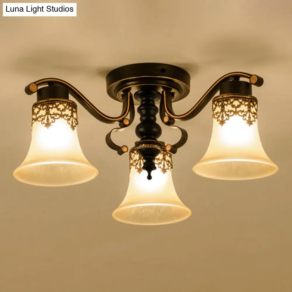 DecorBites™ DecorBites™ Black Handblown Glass Semi Flush Flared Ceiling Mount Chandelier - Traditional Style