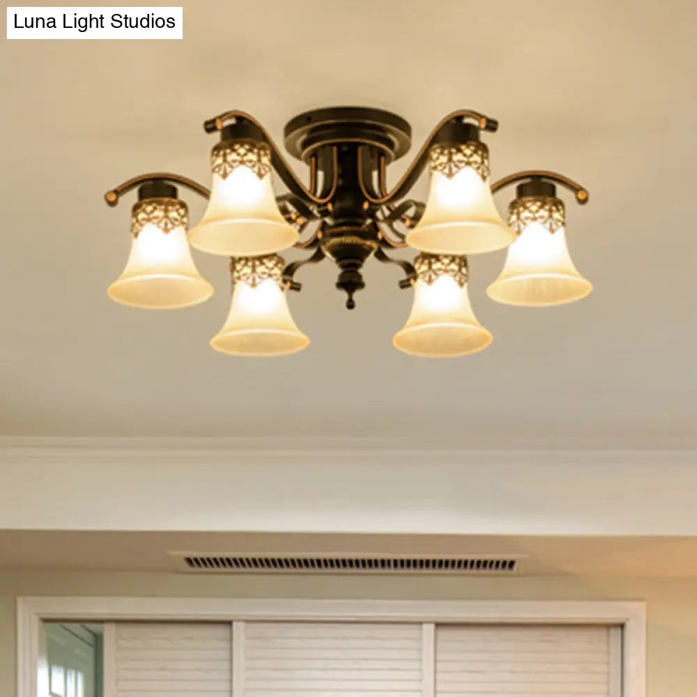 DecorBites™ DecorBites™ Black Handblown Glass Semi Flush Flared Ceiling Mount Chandelier - Traditional Style