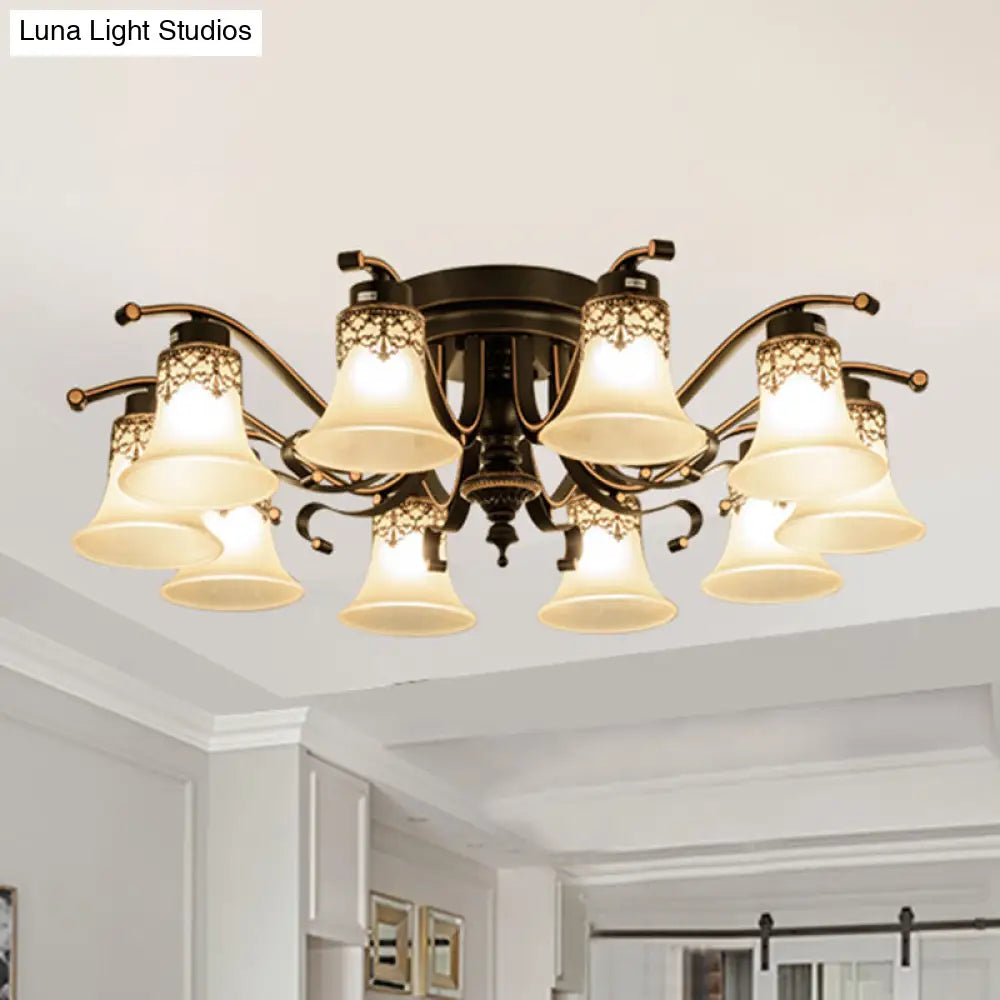 DecorBites™ DecorBites™ Black Handblown Glass Semi Flush Flared Ceiling Mount Chandelier - Traditional Style