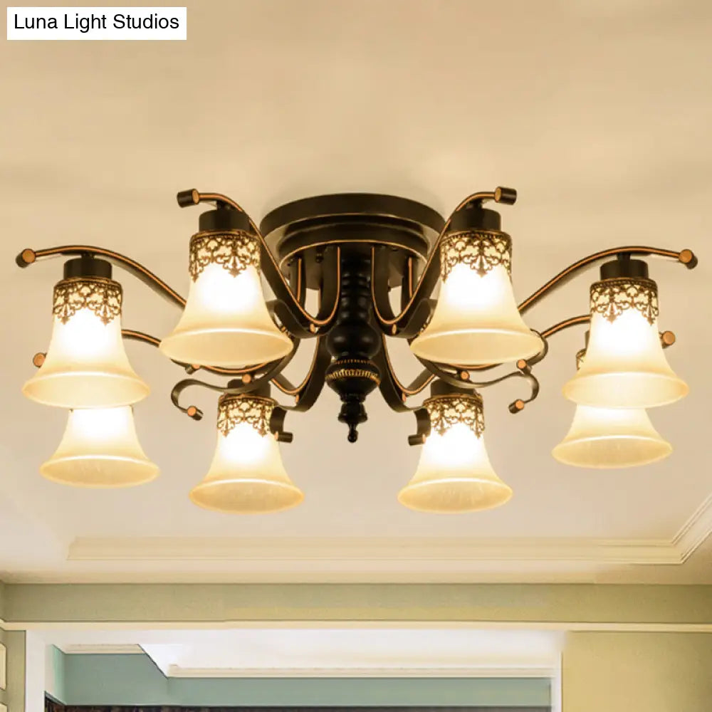 DecorBites™ DecorBites™ Black Handblown Glass Semi Flush Flared Ceiling Mount Chandelier - Traditional Style