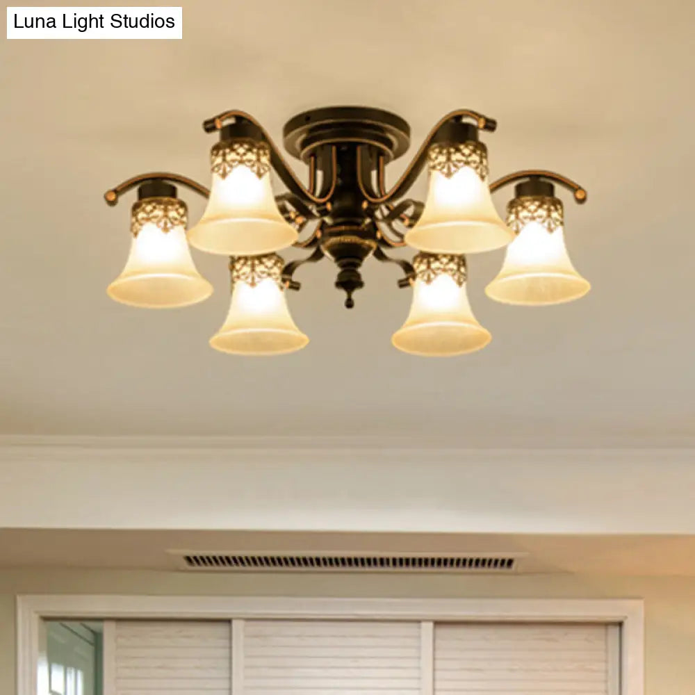 DecorBites™ DecorBites™ Black Handblown Glass Semi Flush Flared Ceiling Mount Chandelier - Traditional Style