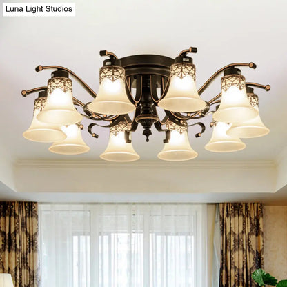 DecorBites™ DecorBites™ Black Handblown Glass Semi Flush Flared Ceiling Mount Chandelier - Traditional Style